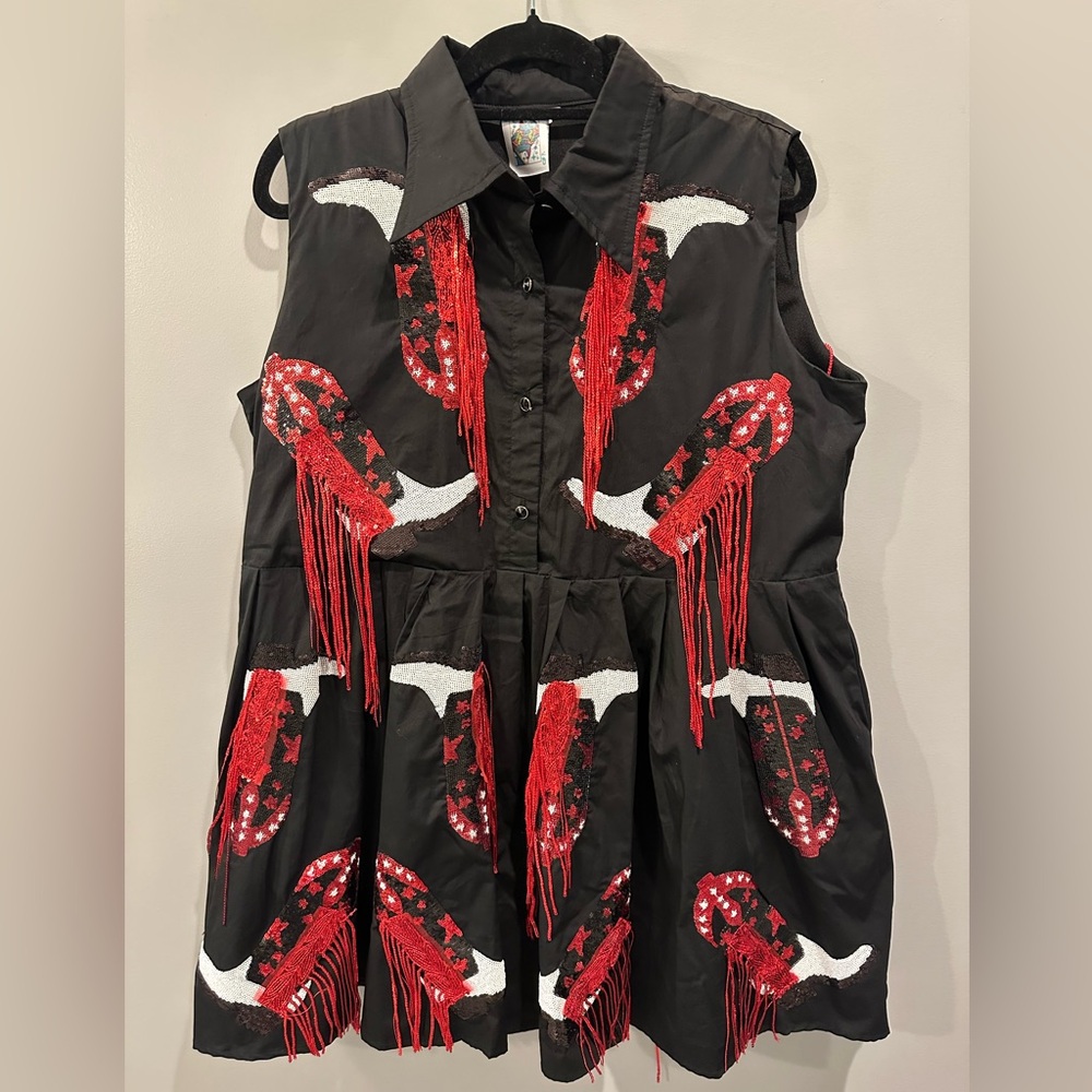 NWT Queen of Sparkles Queen of Gameday Red and Black Boot Dress Size L Football